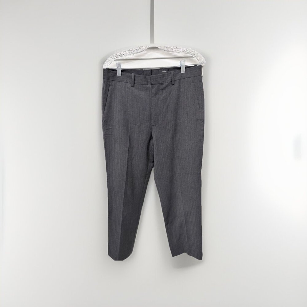 Theory Men’s Size 31 Cotton Blend Dress Pants Grey Straight Leg Flat Front